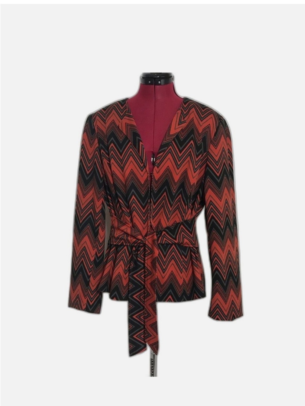 Larry Levine Red and Black Chevron Wrap Top
